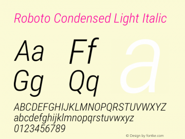 Roboto Condensed Light Italic Version 2.136; 2016图片样张