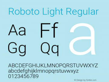 Roboto Light Regular Version 2.136; 2016图片样张