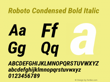 Roboto Condensed Bold Italic Version 2.136; 2016 Font Sample