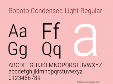 Roboto Condensed Light Regular Version 2.136; 2016图片样张