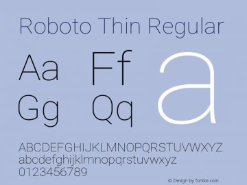 Roboto Thin Regular Version 2.136; 2016 Font Sample
