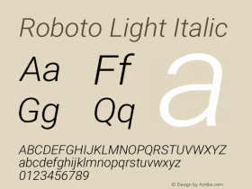 Roboto Light Italic Version 2.136 Font Sample