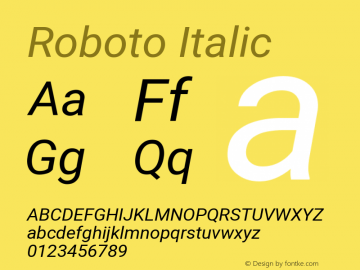Roboto Italic Version 2.136 Font Sample