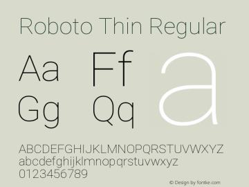 Roboto Thin Regular Version 2.136 Font Sample