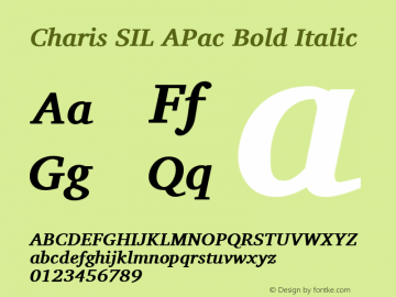 Charis SIL APac Bold Italic Version 5.000 Font Sample