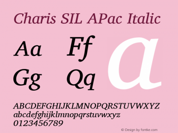 Charis SIL APac Italic Version 5.000 Font Sample