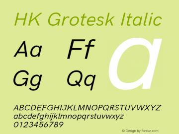 HK Grotesk Italic Version 1.045 Font Sample