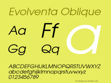 Evolventa Oblique Version 1.0 Font Sample