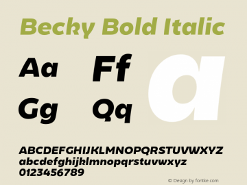 Becky Bold Italic Version 1.001;PS 001.001;hotconv 1.0.88;makeotf.lib2.5.64775 Font Sample