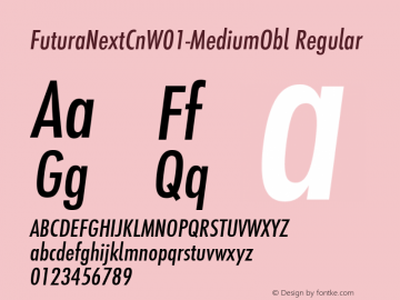 FuturaNextCnW01-MediumObl Regular Version 1.512 Font Sample