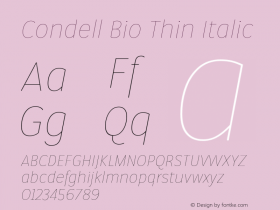 Condell Bio Thin Italic Version 1.000 Font Sample