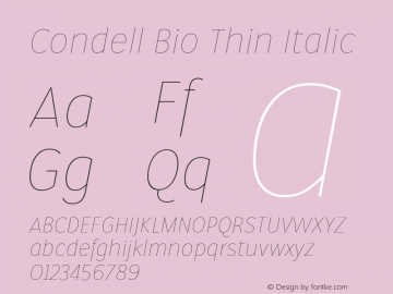 Condell Bio Thin Italic Version 1.000 Font Sample