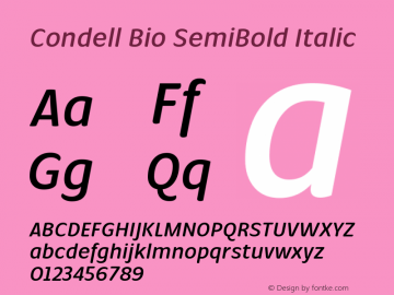 Condell Bio SemiBold Italic Version 1.000 Font Sample