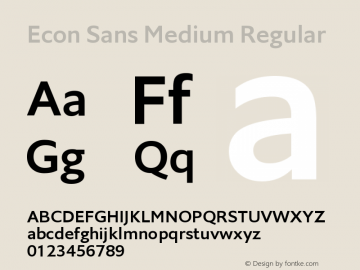 Econ Sans Medium Regular Version 1.000 Font Sample