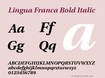 Lingua Franca Bold Italic Version 1.14 Font Sample