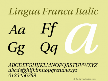 Lingua Franca Italic Version 1.15 Font Sample