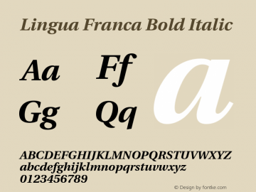 Lingua Franca Bold Italic Version 1.15 Font Sample
