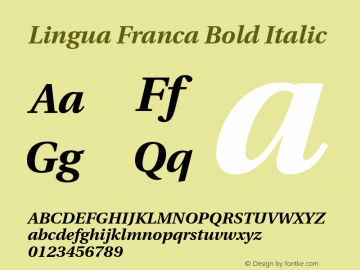 Lingua Franca Bold Italic Version 1.15 Font Sample