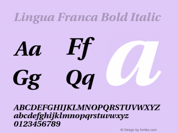 Lingua Franca Bold Italic Version 1.16 Font Sample
