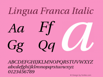 Lingua Franca Italic Version 1.16 Font Sample
