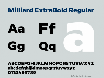 Milliard ExtraBold Regular Version 1.000;PS 001.000;hotconv 1.0.88;makeotf.lib2.5.64775 Font Sample