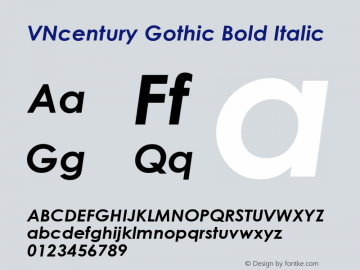 VNcentury Gothic Bold Italic Version 1.01图片样张