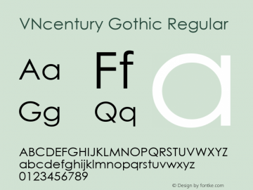 VNcentury Gothic Regular Version 1.01 Font Sample