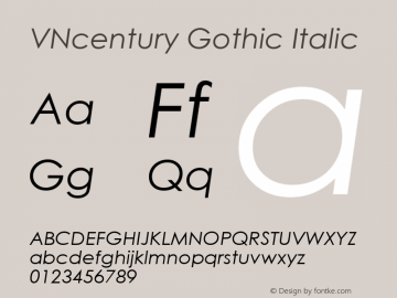 VNcentury Gothic Italic Version 1.01图片样张
