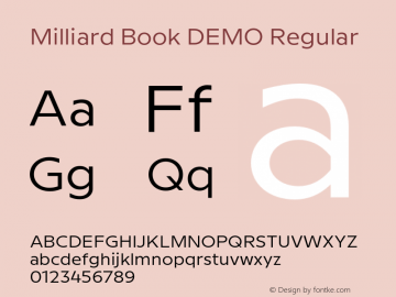 Milliard Book DEMO Regular Version 1.000;PS 001.000;hotconv 1.0.88;makeotf.lib2.5.64775图片样张