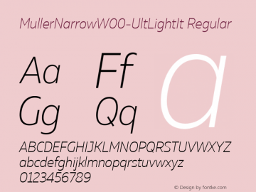 MullerNarrowW00-UltLightIt Regular Version 1.00 Font Sample