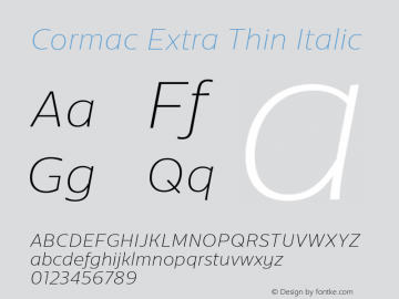Cormac Extra Thin Italic 1.000 Font Sample