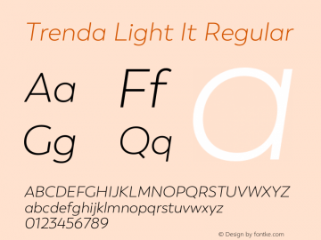 Trenda Light It Regular Version 1.001;PS 001.001;hotconv 1.0.88;makeotf.lib2.5.64775图片样张