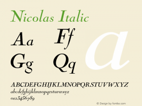 Nicolas Italic Version 1.0 08-10-2002图片样张