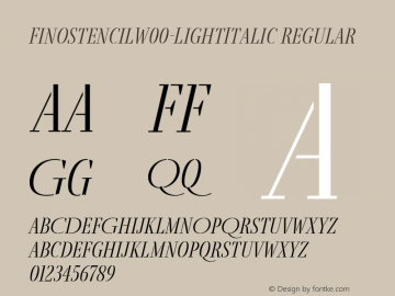 FinoStencilW00-LightItalic Regular Version 1.12图片样张