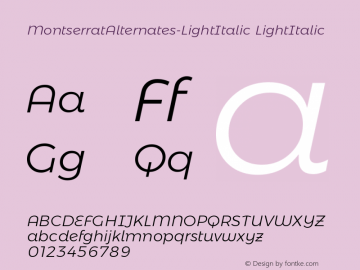 MontserratAlternates-LightItalic LightItalic Version 006.000 Font Sample