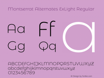 Montserrat Alternates ExLight Regular Version 6.000;PS 006.000;hotconv 1.0.88;makeotf.lib2.5.64775 Font Sample