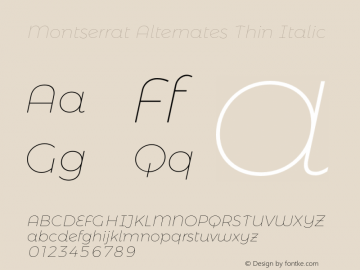 Montserrat Alternates Thin Italic Version 6.000;PS 006.000;hotconv 1.0.88;makeotf.lib2.5.64775图片样张
