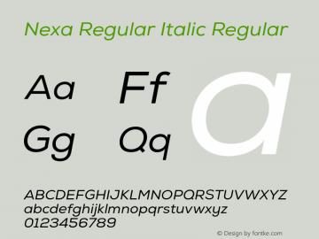 Nexa Regular Italic Regular Version 001.001 Font Sample