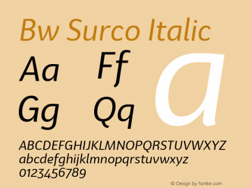 Bw Surco Italic Version 1.000 Font Sample