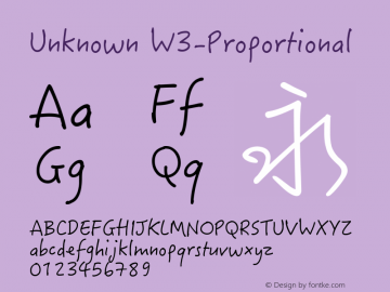 Unknown W3-Proportional Version 1.0 Font Sample