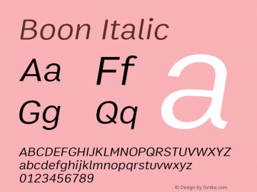 Boon Italic Version 3.0 Font Sample