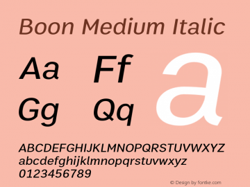 Boon Medium Italic Version 3.0 Font Sample
