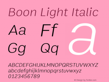 Boon Light Italic Version 3.0 Font Sample