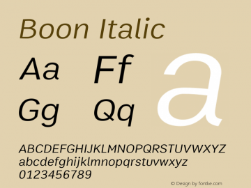 Boon Italic Version 3.0 Font Sample