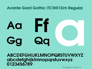 Avante Gard Gothic ITCW01Dm Regular Version 1.104;PS 1.104;hotconv 1.0.49;makeotf.lib2.0.14853 - artsy Font Sample