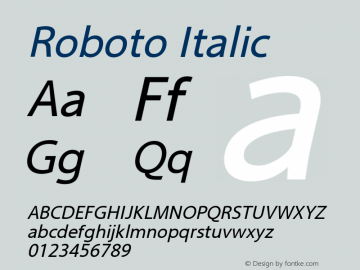 Roboto Italic Version 2.00 June 3, 2016 Font Sample