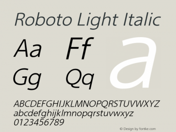 Roboto Light Italic Version 2.00 June 3, 2016 Font Sample