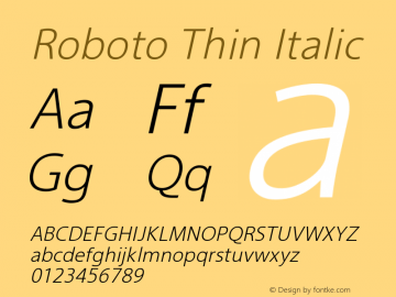 Roboto Thin Italic Version 2.00 June 3, 2016 Font Sample