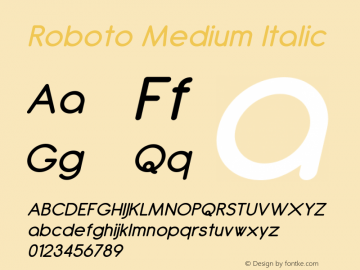 Roboto Medium Italic Version 2.00 June 3, 2016 Font Sample