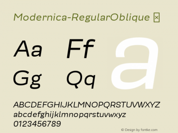 Modernica-RegularOblique ☞ Version 2.000;PS 002.000;hotconv 1.0.88;makeotf.lib2.5.64775;com.myfonts.easy.quintana-font.modernica.oblique.wfkit2.version.4J8r图片样张